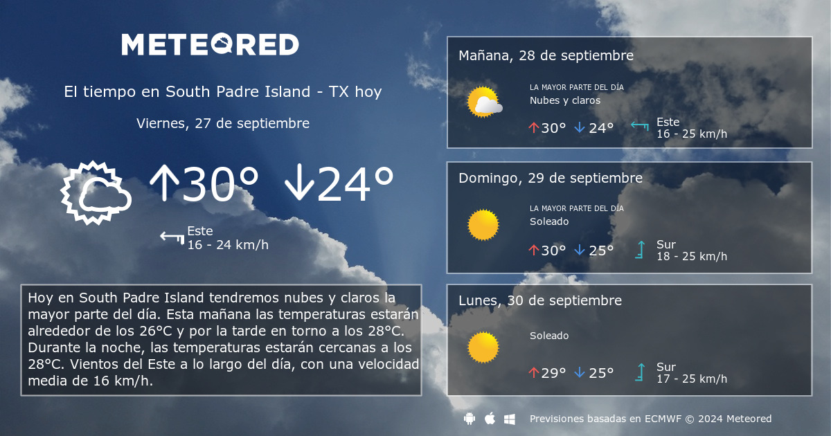 El Tiempo en South Padre Island - TX. Predicción a 14 días - Meteored