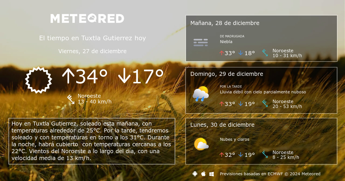 El Tiempo En Tuxtla Gutierrez Por Horas - Meteored