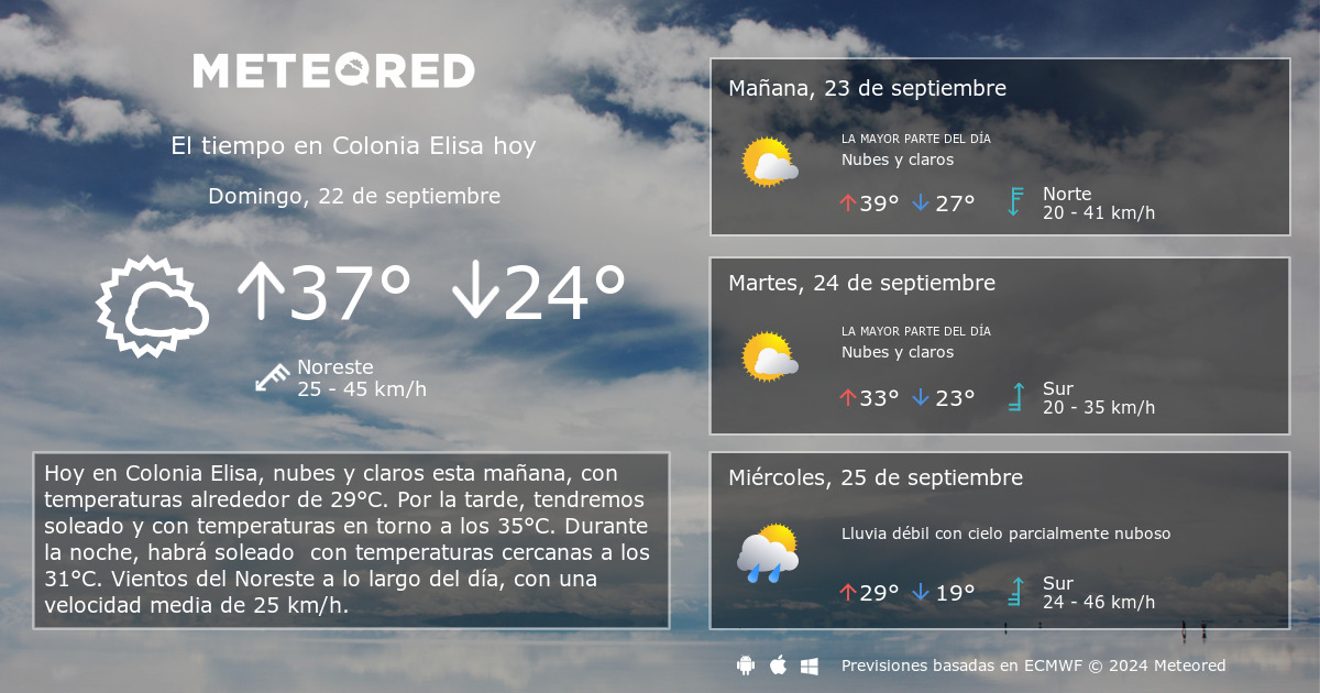 El Tiempo en Colonia Elisa. Predicci n a 14 d as Meteored