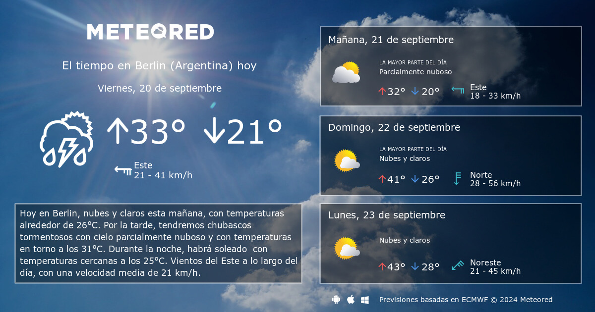 El Tiempo en Berlin Argentina . Predicci n a 14 d as Meteored